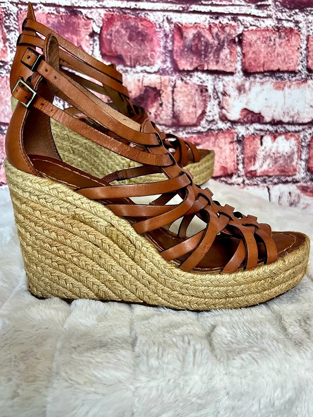 Bertie London Cayley Brown Leather Caged Wedge Sandals 38